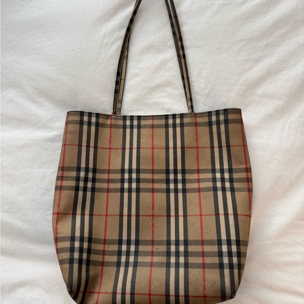 Burberry Tan and Black Checkered Women's Tote Bag